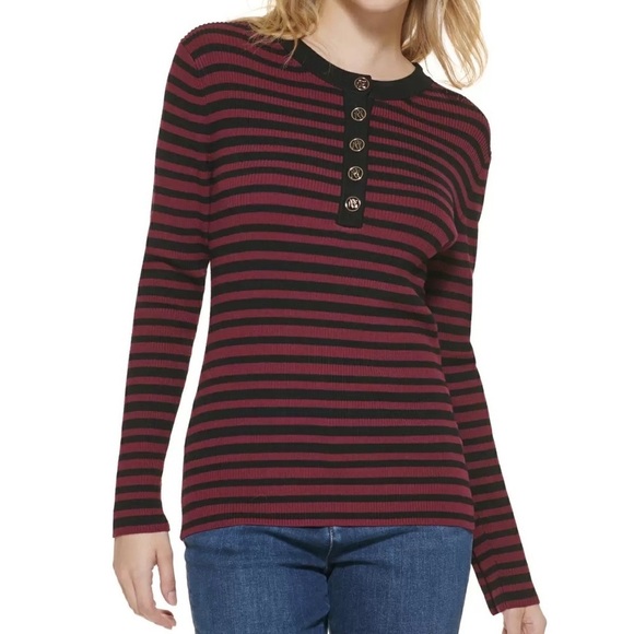 Karl Lagerfeld Stripped Sweater Top Red and Black Size Small NWT - Picture 1 of 9